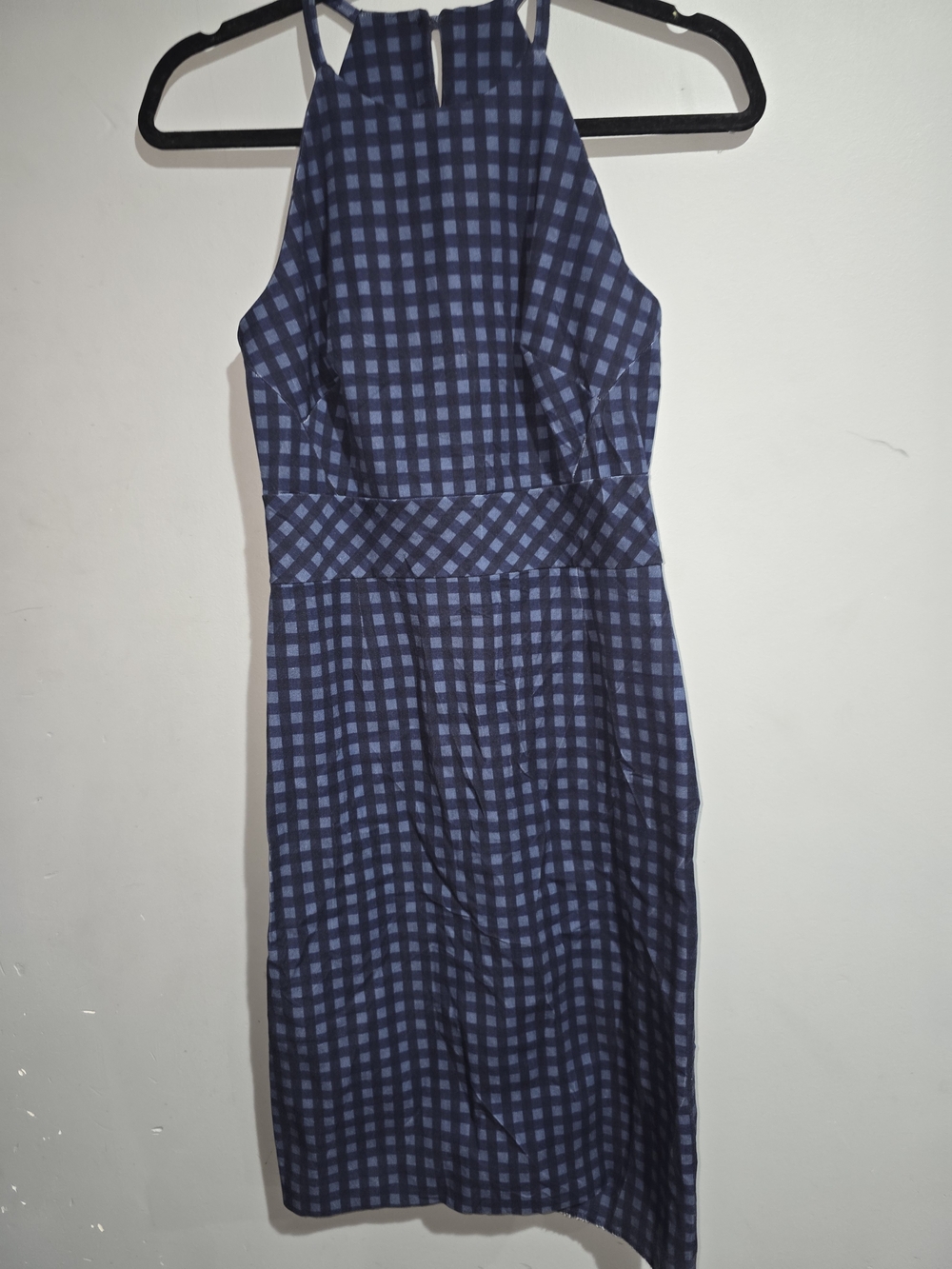 Banana Republic Navy and Blue Check Halter Midi Pencil Dress-Size 2